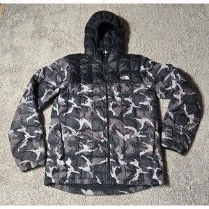 The North Face Thermoball Eco Camo Printed Hoodie Puffer Jacket Boys XL Black